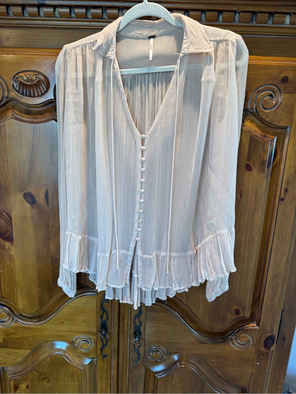 Free People Dusty Pink Ruffle-Trim Button Blouse